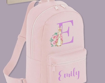 Personalised Backpack Baby & Toddler Nursery School Bag Floral Pink Rabbit Rucksack - Baby Girl Gift Kids