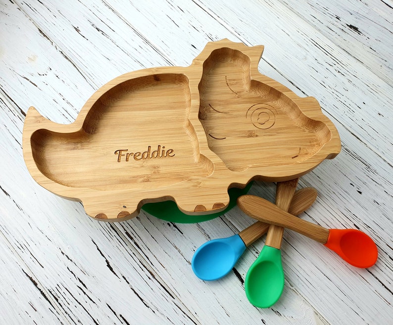 Personalised Dinosaur Baby Plate Bamboo Bamboo Plates With Etsy