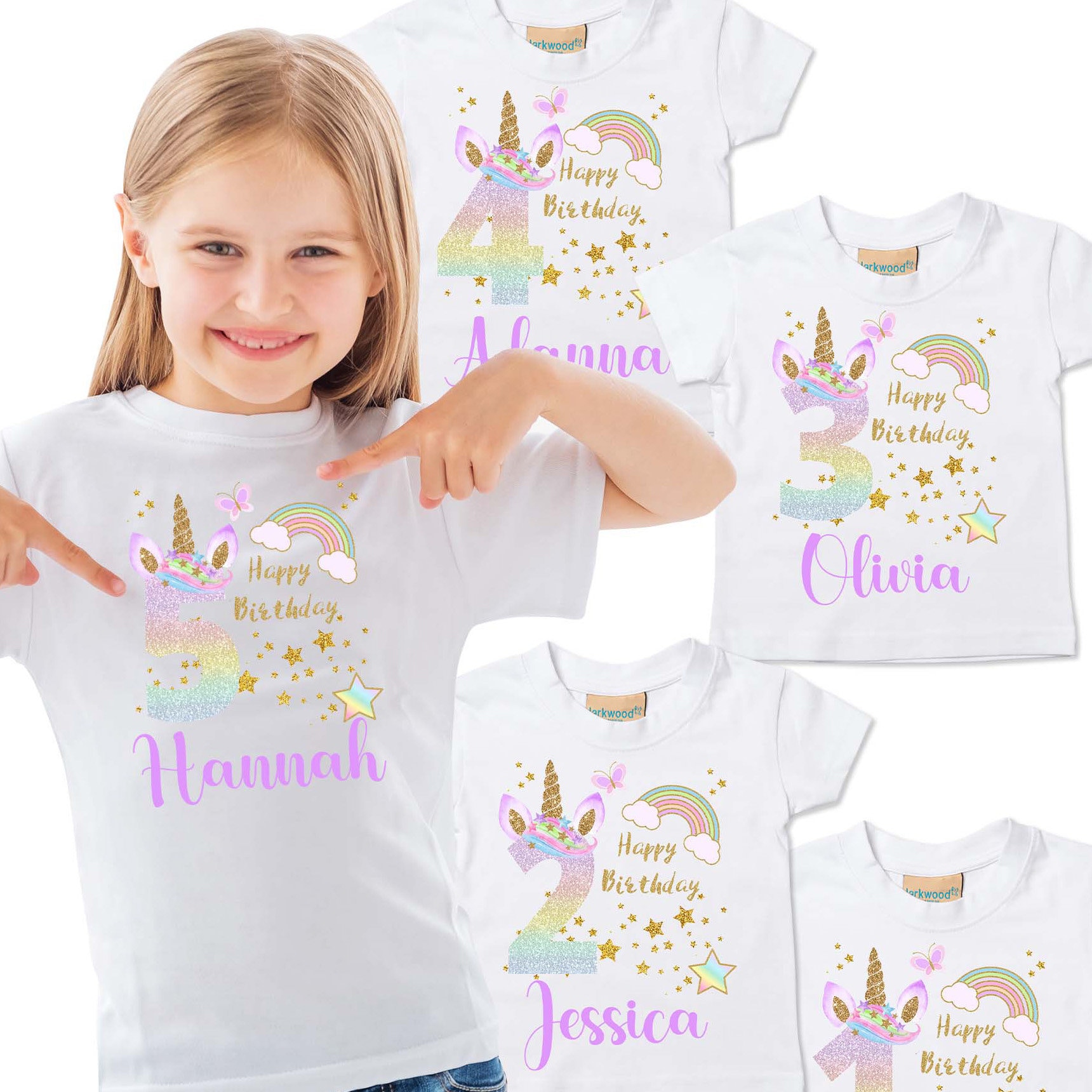 Personalised Birthday T-shirt for Girls Rainbow Unicorn Top 1st birthday outfit girl Tshirt Age 1 2 3 4 5 I am 2nd 3rd 4th 5th Party First
