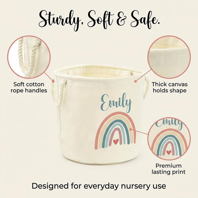 Personalised Toy Box Toy Storage Basket For Kids Baby Earth Rainbow Design Toy Boxes With Name Bedroom Gifts Tidy Room Nursery imagen 9