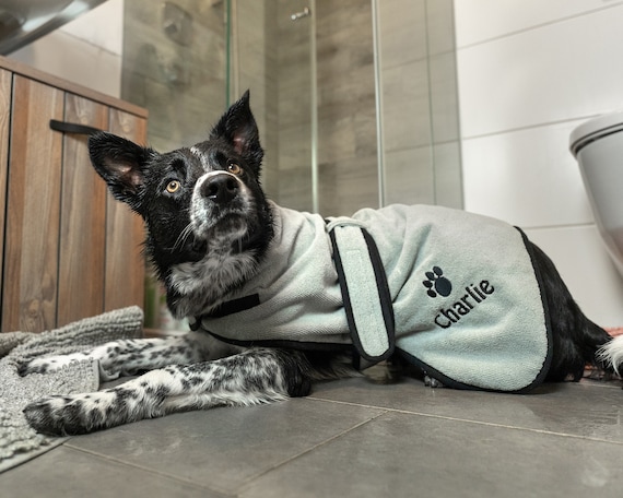 Buy Personalised Dog Drying Coat Dressing Gown Dog Drying Towel Bath Robe Adjustable Dry Robe Bathrobe for Dogs Grey Black Gift Online in India Etsy