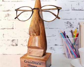 Personalised Glasses Holder Wooden Glasses Stand Spectacle Holder Novelty Glasses Holder Gift Any Message  Gifts for Grandma Mum Nanny