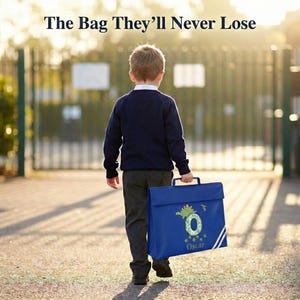 Personalised School Book Bag for Children Music Homework Bags for Kids for School Navy Blue Dinosaur Boy with Name BookBag image 19