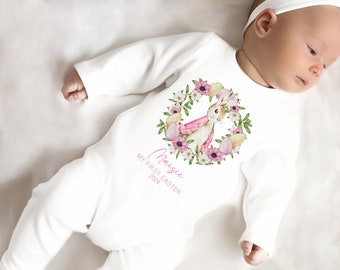 Baby Easter Gift Personalised Sleepsuit Baby Girl My 1st Easter Rabbit Rompersuit Printed Gift Present for Newborn New Baby Outfit Clothing