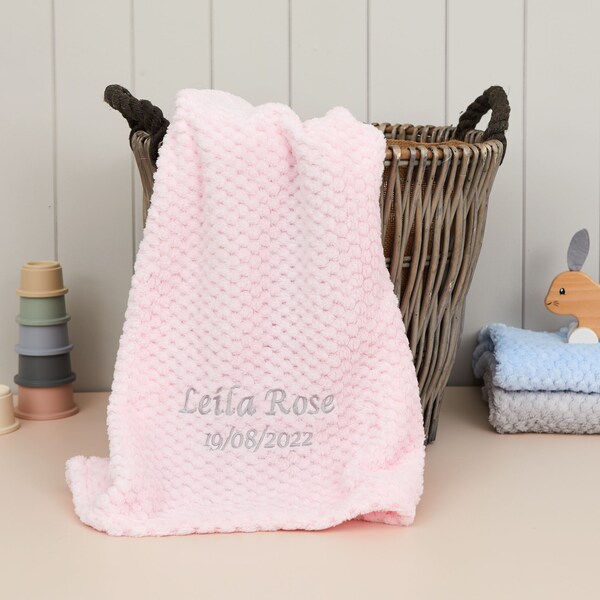 Embroidered Baby Blanket Gift Personalised Baby Blanket With Embroidered Name - Grey, Pink, Blue, White, Yellow Unisex Blanket Customized Baby Blanket - Foto 11