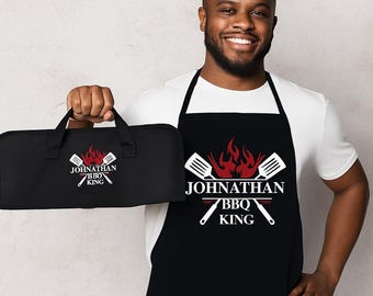 Personalised BBQ Customised Apron King Gift Set – 3-Piece Tool & Custom gift for Men