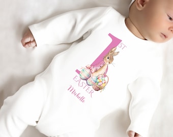 Personalised Sleepsuit Baby Girl My 1st Easter Rabbit Rompersuit Printed Gift Present for Newborn New Baby Outfit Clothing Bib Set