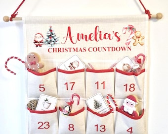 Personalised Advent Calendar Empty Fill Your Own Xmas Christmas Countdown Refillable Hanging Reusable Large Pockets Family Kids Fabric