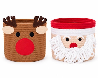 Christmas Burr Baskets Empty Cozy Santa or Reindeer 24cm Festive Hamper Gift Basket Christmas Storage Decoration