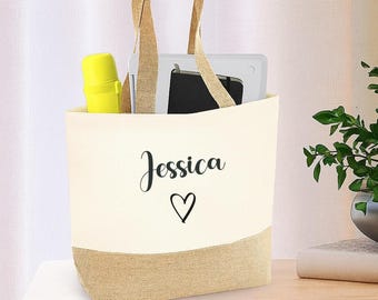 Personalised Tote Bag for Women with Custom Name – Thoughtful Gift with Heart Design – Reusable Gift for Mum, Wife, Birthday, Mother's Day