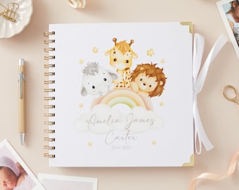 Baby Scrapbook Personalised Jungle Animals Guest Book Visitors Album 22cm Custom Present New Baby Girl Boy Gift