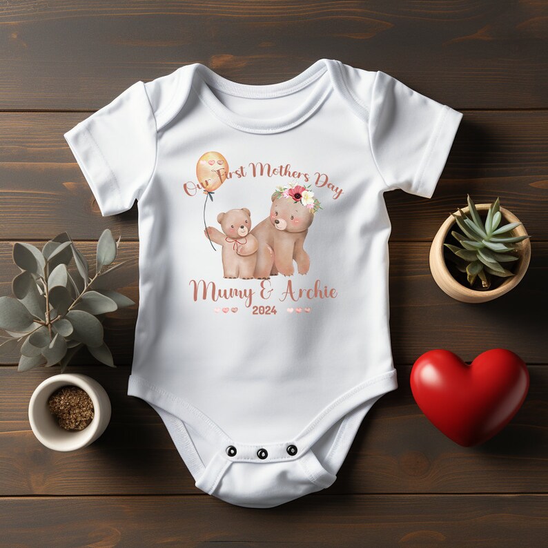 Personalised BabyGrow 1st Mothers Day Together Baby Bears Mummy Design Newborn, 0-12 Months Vest image 6