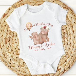 Personalised BabyGrow 1st Mothers Day Together Baby Bears Mummy Design Newborn, 0-12 Months Vest image 1