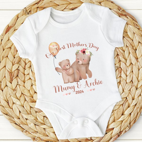 Personalised BabyGrow 1st Mothers Day Together Baby Bears + Mummy Design Newborn, 0-12 Months Vest