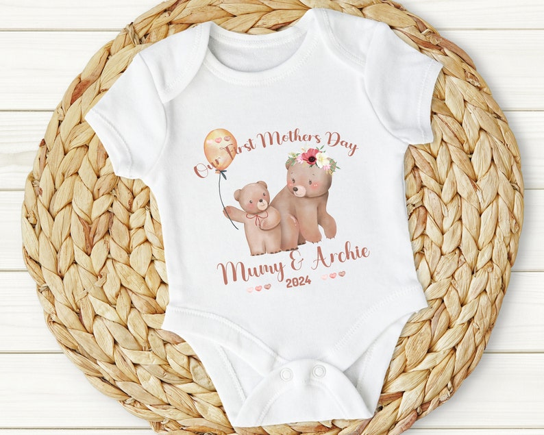 Personalised BabyGrow 1st Mothers Day Together Baby Bears Mummy Design Newborn, 0-12 Months Vest image 1