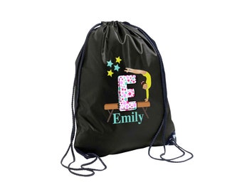 Personalised School Gym Bag Gymnastics Design Name PE Back To School Drawstring Girls Sports