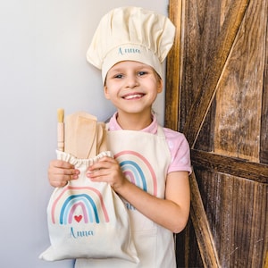 Personalised Kids Baking Set Aprons For Cooking Toddler Apron Custom Apron Kids Cooking Utensils Gift For Girls Age 2-10 Set