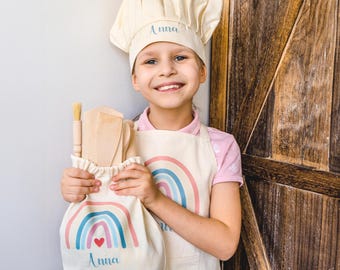 Personalised Kids Baking Set Aprons For Cooking Toddler Apron Custom Apron Kids Cooking Utensils Gift For Girls Age 2-10 Set