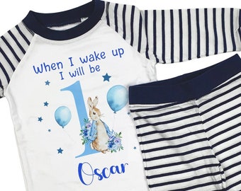 Personalised Birthday Pyjamas - When I Wake Up I'll Be 1 2 3 4 Boys  Birthday PJs - Blue Bunny For Boys, 6 Months - 4 Years