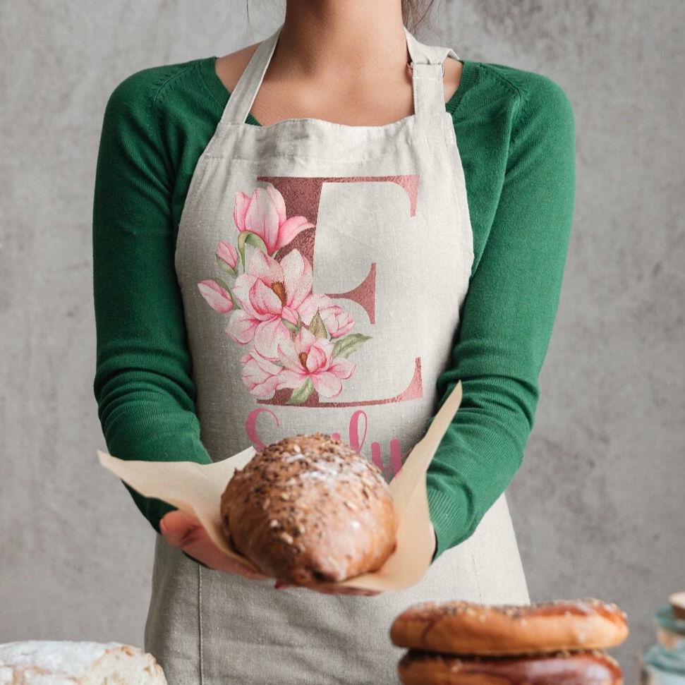 Personalised Apron For Women Baking gifts Star Cook  Initials Name Utensils floral Letter Design For Ladies Mum Nan Present