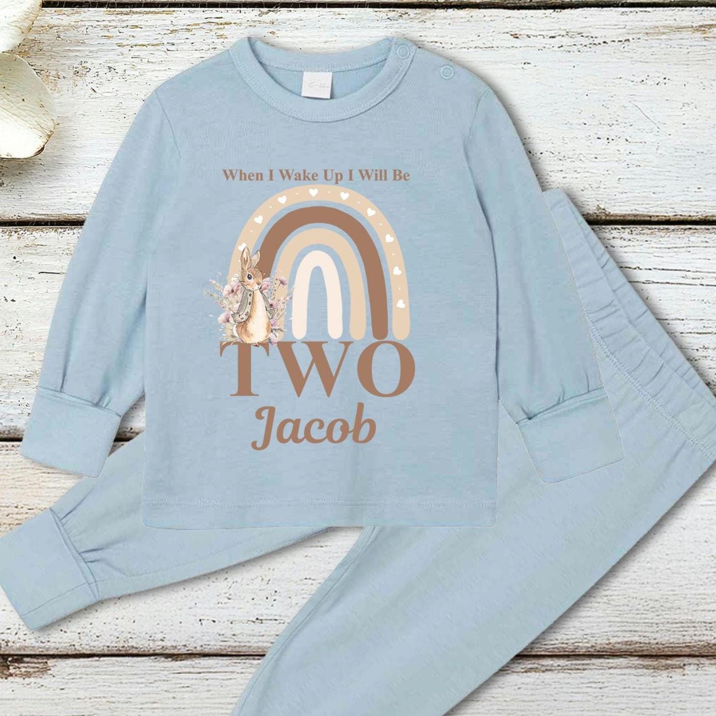 When I Wake Up I Will Be 1 2 Baby Blue Birthday Pyjamas for Boys Age One Two Natural Cotton Toddler Sleepwear First Second Birthday Outfit