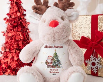 Personalised My First Christmas Reindeer Teddy Xmas Gift For Baby