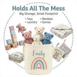 Personalised Toy Box Toy Storage Basket For Kids Baby Earth Rainbow Design Toy Boxes With Name Bedroom Gifts Tidy Room Nursery imagen 4