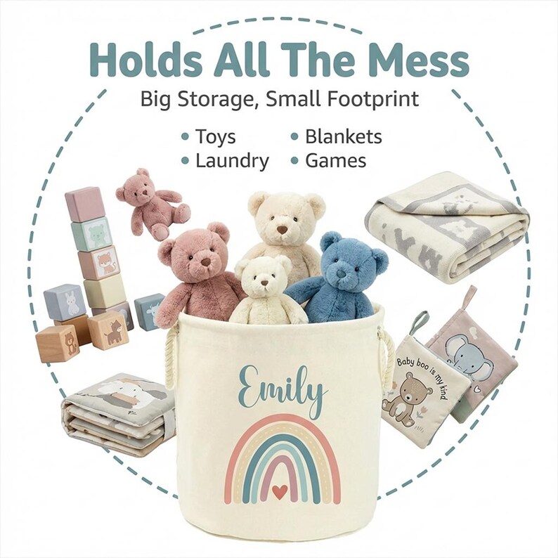 Personalised Toy Box Toy Storage Basket For Kids Baby Earth Rainbow Design Toy Boxes With Name Bedroom Gifts Tidy Room Nursery imagen 4