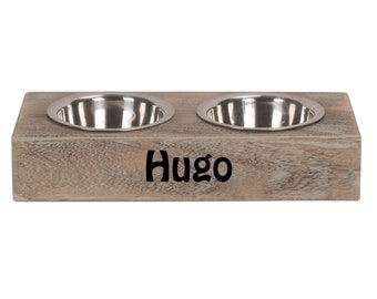 Personalised Dog Bowl Rustic Wooden Dog Bowl Raised Dog Bowls Dog Feeding Station | Food & Water | Puppy Gifts Metal Bowls Non Slip Pet Cat