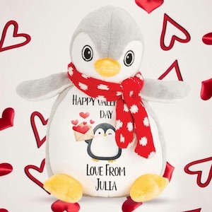 Personalised Valentines Day Gift Soft Toy Teddy Bear Penguin Gift For Girlfriend 23cm For Her Girls Love