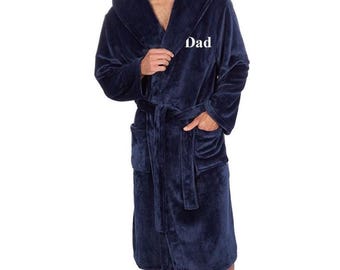 Personalised Mens Dressing Gown Navy Warm Embroidered with Name Initials Gift For Him