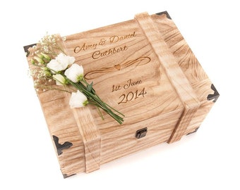 Personalised Keepsake Box Wedding Gift Engraved Wooden Memory Chest Vintage Crate Rustic Memories 2024 Couples Present