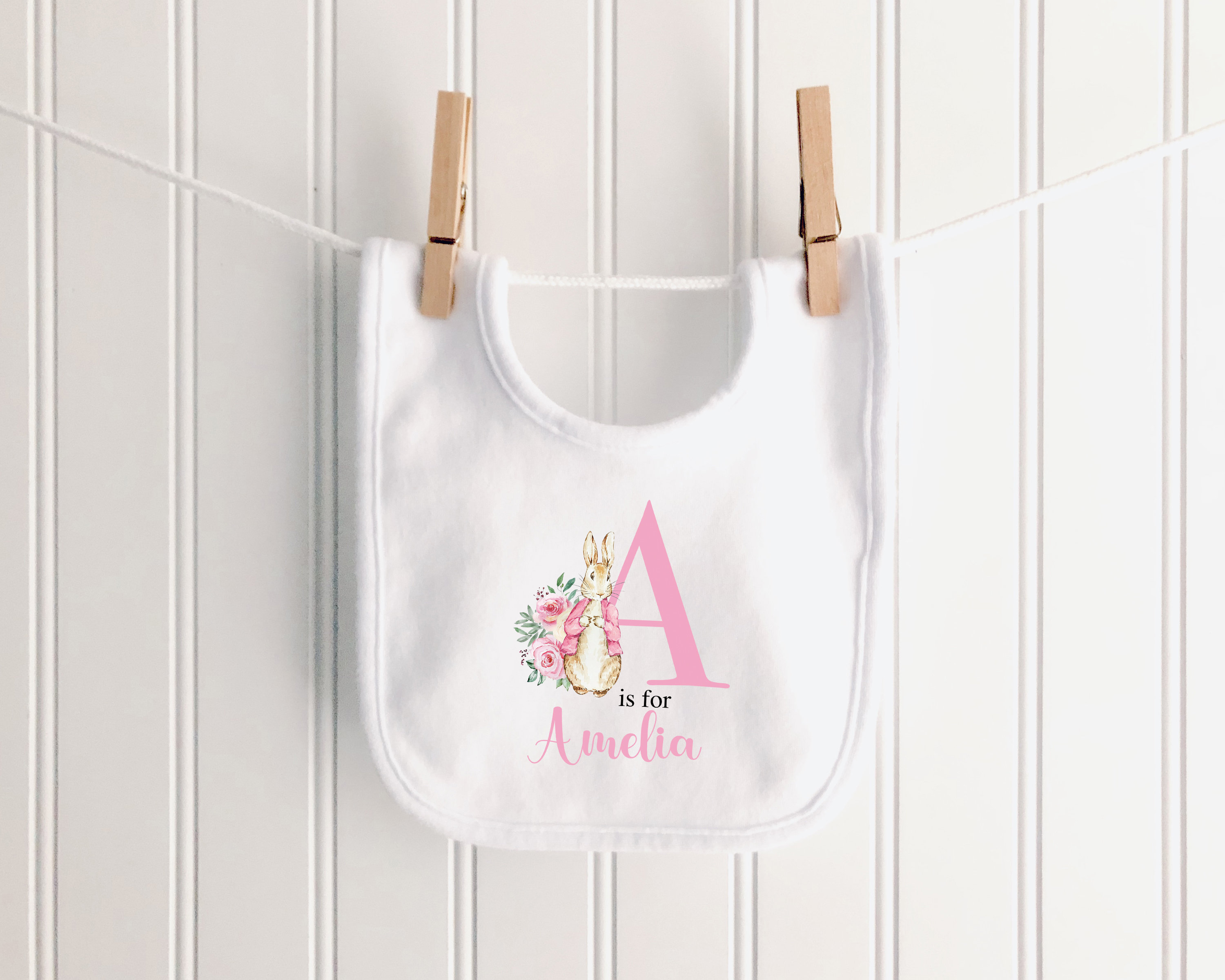 Personalised Bunny Rabbit Cream Baby Pink Gift For Newborn Girl Teddy Bear 23cm - Picture 7 of 9