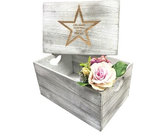 Personalised Keepsake Box | Antique Wooden Crate For Memories | Engraved Star Design | Christmas Eve box for Adults | Rustic