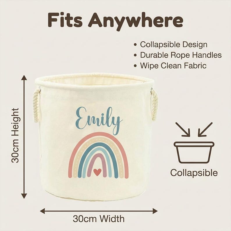 Personalised Toy Box Toy Storage Basket For Kids Baby Earth Rainbow Design Toy Boxes With Name Bedroom Gifts Tidy Room Nursery imagen 6