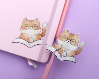 Cat Reading Sticker Transparent Vinyl Sticker Clear Sticker Digital Art Bookish Cat Sticker Gifts for Cat Lovers