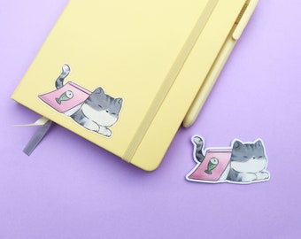 Sleepy Cat Transparent Vinyl Sticker Clear Sticker Digital Art Bookish Cat Sticker Gifts for Cat Lovers