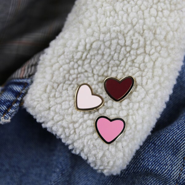 Pink Heart Enamel 3 Pin Set Mini Filler Pins for boards. Minimalistic Jewelry/ Jewellery