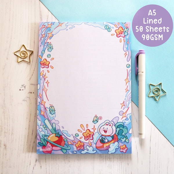 A5 Space Bunny Notepad | Lined Notepad | School University College | A5 To Do List | Cute Notepad | Cute Stationery | Notepaper