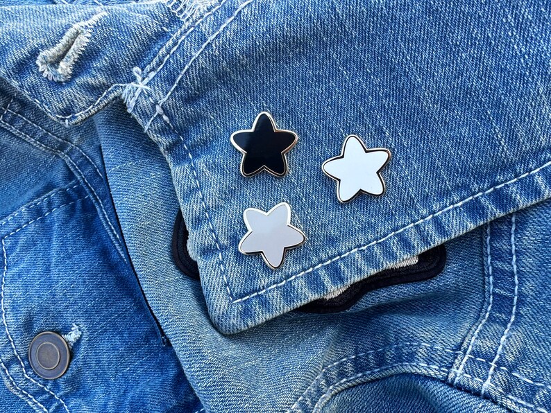 Cute Star Enamel Pin Sets. 3 Star Enamel Pin Set. Space Pin Set. Kawaii Pins. Filler Pins. Black Star Pins Kidcore image 2