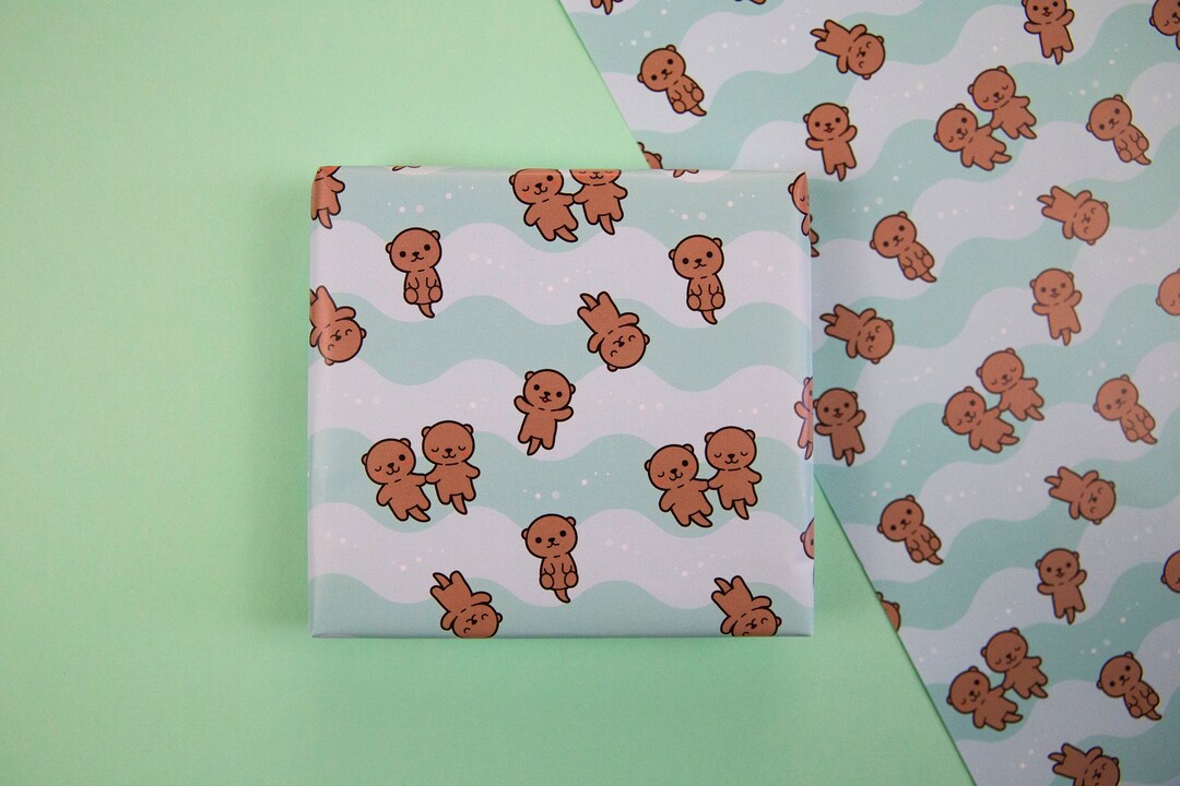 Otters Holding Hands Wrapping Paper / Gift Wrap for Cute Birthday's and Gifts. Otter Gifts Etsy