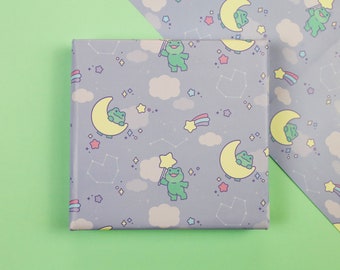 Frog Wrapping Paper, Space & Stars Sky | Frog Gift Wrap | Cute Wrapping Paper | Cute Frog Wrapping Paper |