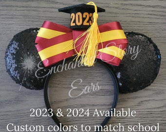 Graduation Ears 2023 or 2024 Custom, Mickey Minnie Inspired, Class of 2023, School Colors, Graduation Cap, Disney Inspired, Grad Cap