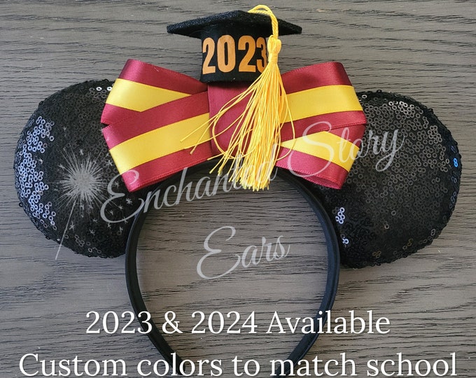 Graduation Ears 2023 or 2024 Custom, Mickey Minnie Inspired, Class of 2023, School Colors, Graduation Cap, Disney Inspired, Grad Cap