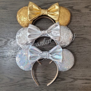 Metallic Classic Ears, Gold Silver Holographic Minnie Inspired Ears, Mickey Inspired Ears, Sequins Ears, Disney Inspired, Rush Option