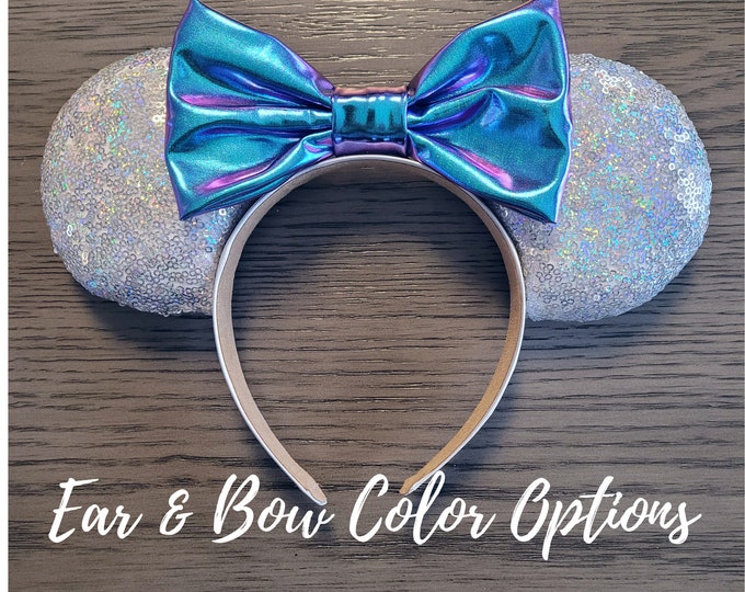 Sequins Minnie Mouse Inspired Classic Ears with Shiny Bow, Custom Color, Disney Inspired, Color Choice, Mouse Ears, Magic Ears
