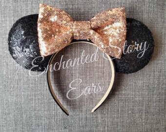 Black & Rose Gold Sequins Minnie Mouse Inspired Ears | Mickey Inspired Ears | Disney Inspired | Rose Gold and Black I Beautiful Cute