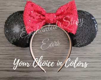 Custom Color Sequins Minnie Mouse Inspired Ears | Mickey Inspired Ears | Disney Inspired | Burgundy Blue Pink White Green Lavender Rose Gold