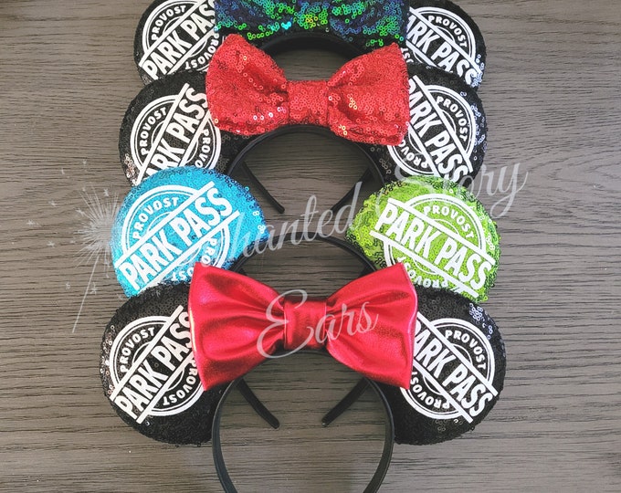 Provost Park Pass Mouse Ears, Official March Supports PPP, Green Blue Red Bow Youtube Sequins