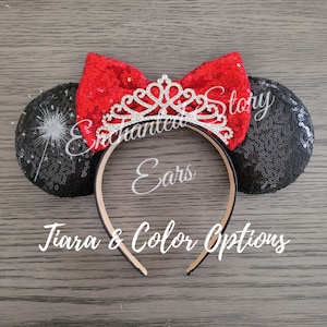 Princess Tiara Ears, Tiara & Color Choice with Sequins Bow, Minnie Mouse Inspired, Mickey Inspired, Disney Inspired, Princess Ears